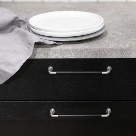 Poignée Lounge - 160mm - Acier Inoxydable/Cuir Noir