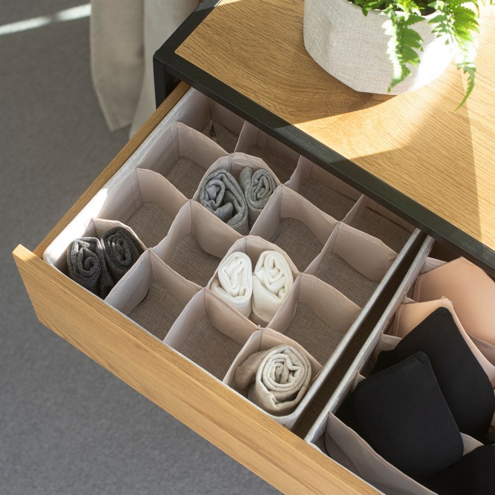 Boîte de rangement à 16 compartiments - Beige
