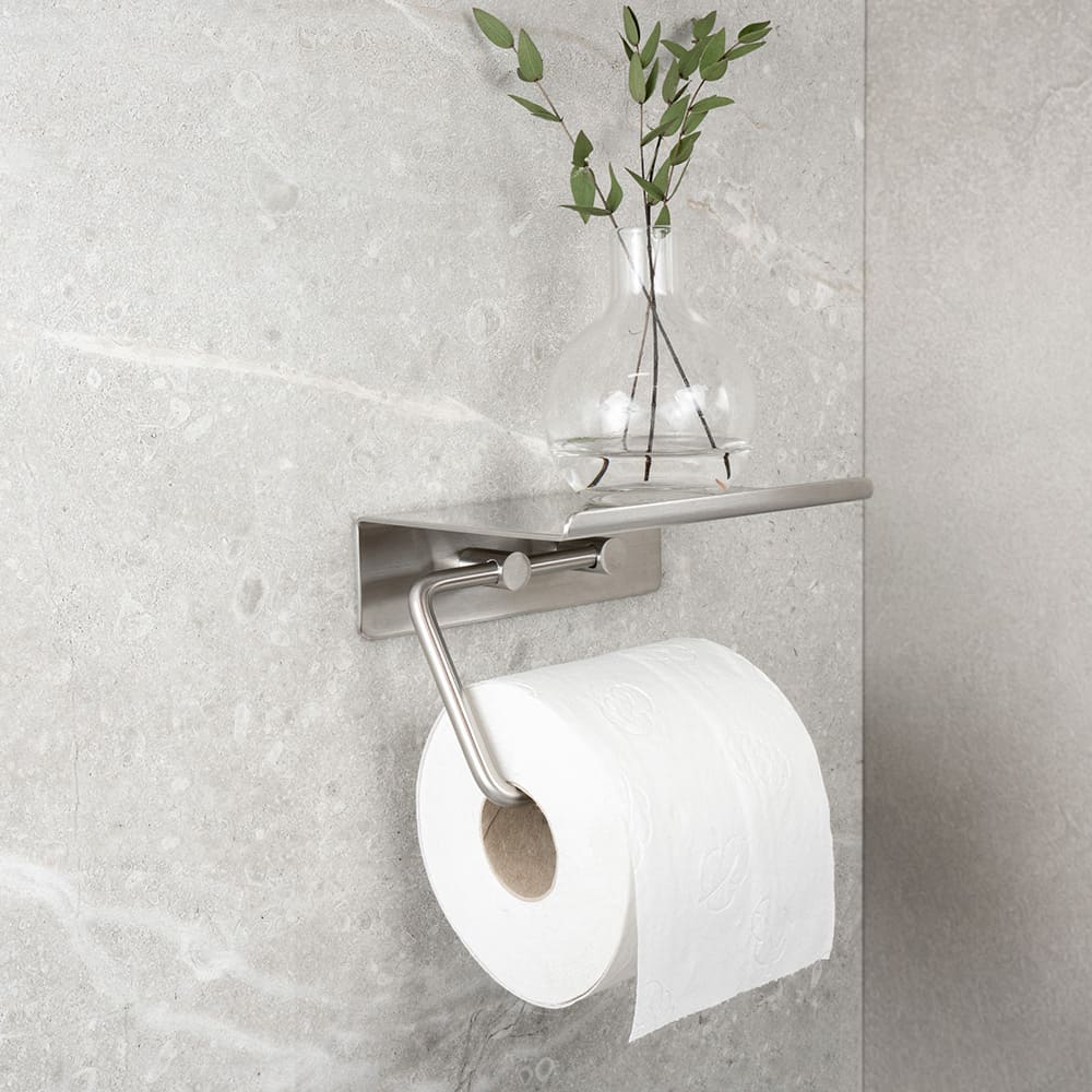 Porte Papier Toilette Avec Étagère Base - Acier Inoxydable Brossé