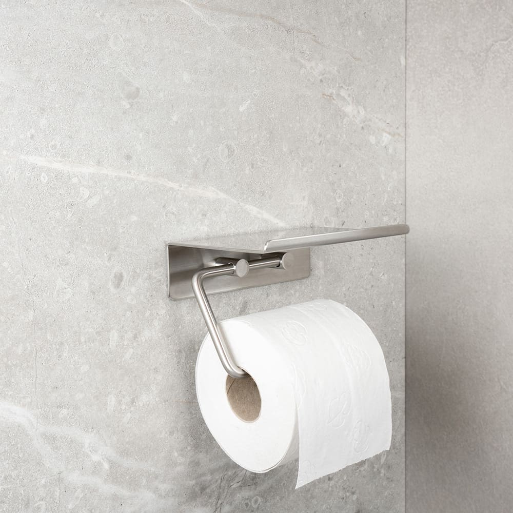 Porte Papier Toilette Avec Étagère Base - Acier Inoxydable Brossé