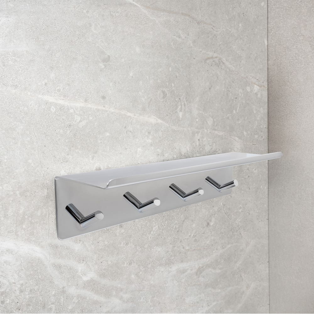 Etagère De Salle De Bain Avec Bande Á Crochets Base - Chrome