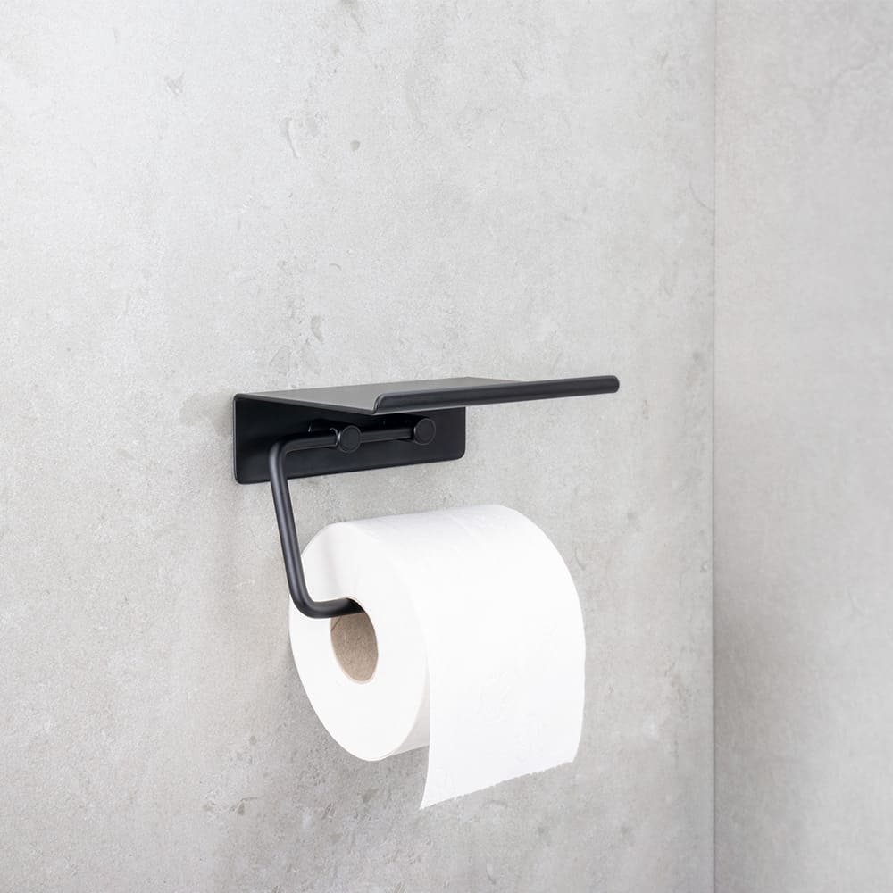 Porte Papier Toilette Avec Étagère - Noir Mat